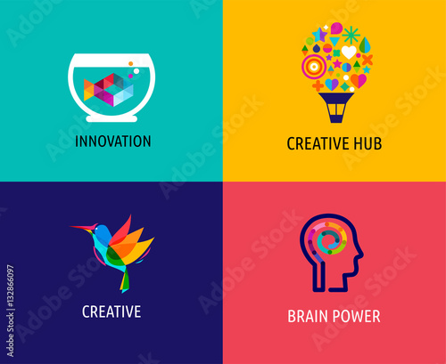 Creative, digital abstract colorful icons, elements and symbols, logo collection, template