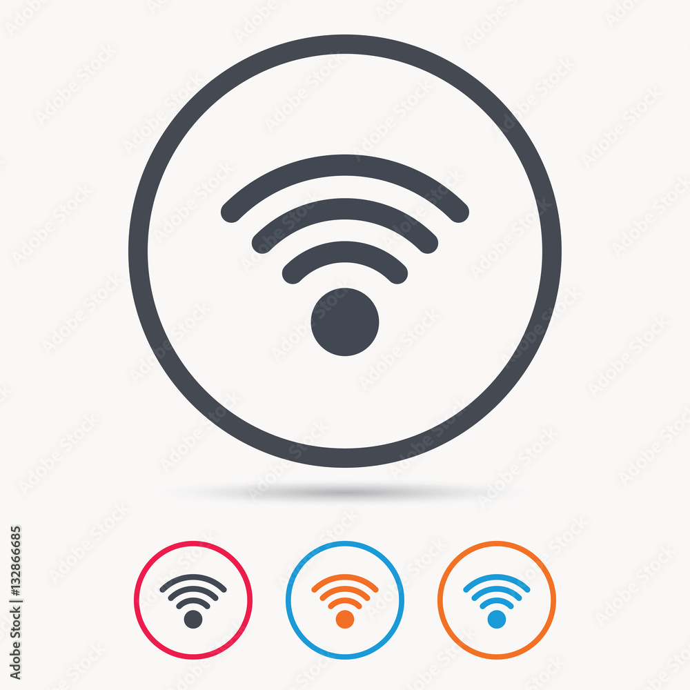 Wifi icon. Wireless internet sign. Communication technology symbol. Colored circle buttons with flat web icon. Vector Wifi icon. Wireless internet sign. Communication technology symbol. Colored circle buttons with flat web icon. Vector