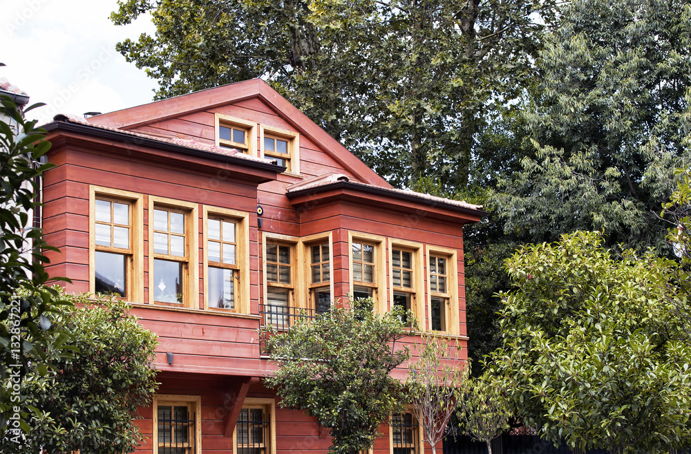Traditional, historical, old building by Bosphours in Istanbul. Architectural details shows the style dated in 19th century. Historic neighbourhood famous for its wooden Ottoman mansions