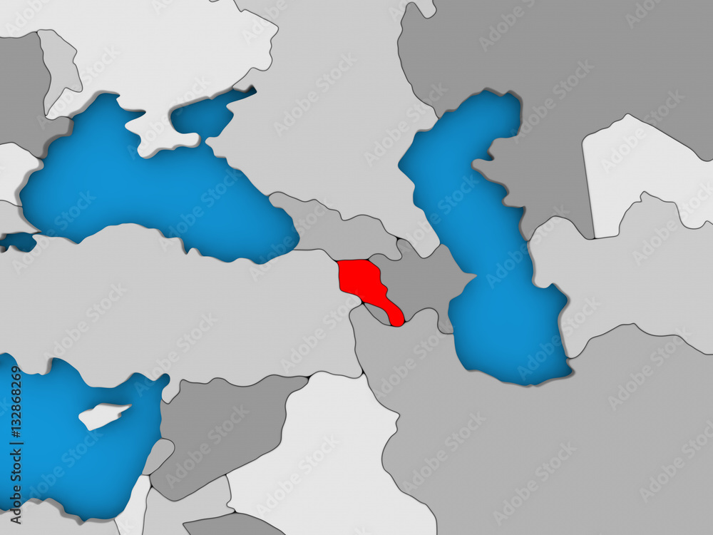Armenia in red on globe