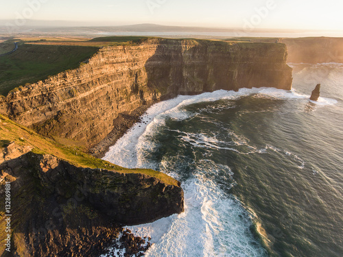Aerial Ireland countryside tourist attraction in County Clare. T