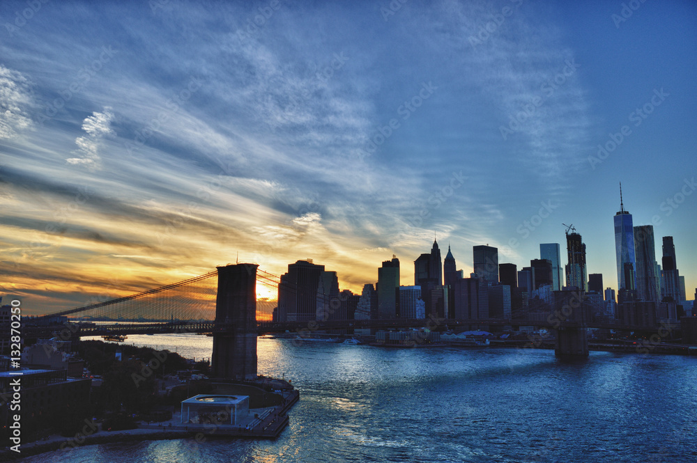 Sunset over a Brooklyn Bridge - HDR image.