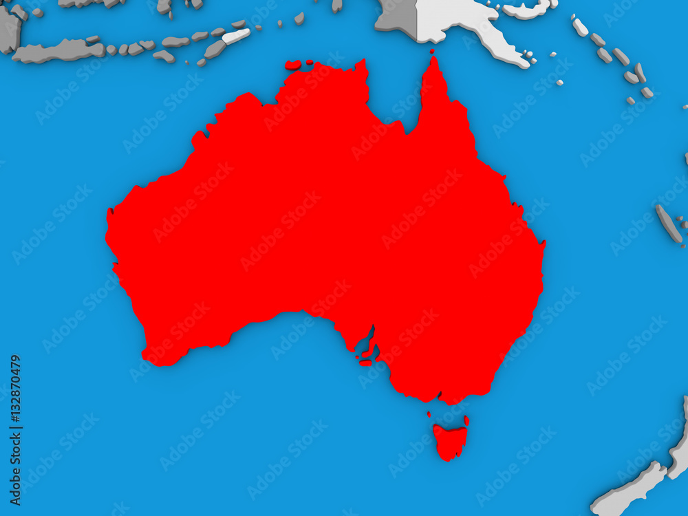 Obraz premium Australia in red on globe