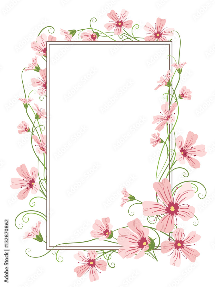 Gypsophila pink purple flowers tangled garland elements. Rectangular floral border frame template. Babys wreath. Vector design illustration. Invitation greeting card placeholder. Gypsophila pink purple flowers tangled garland elements. Rectangular floral border frame template. Babys wreath. Vector design illustration. Invitation greeting card placeholder.