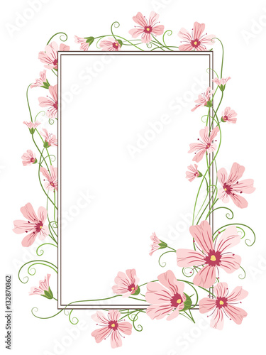 Gypsophila pink purple flowers tangled garland elements. Rectangular floral border frame template. Babys wreath. Vector design illustration. Invitation greeting card placeholder.