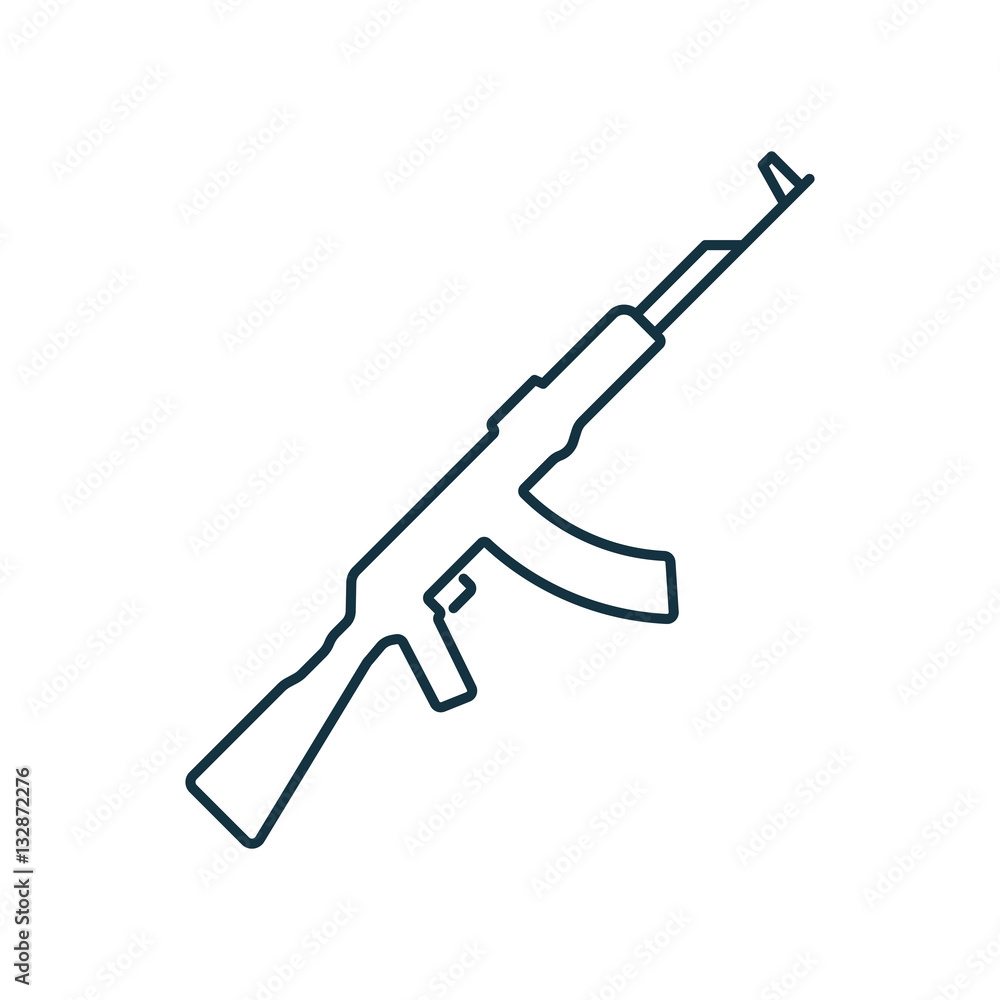 AK47 assault rifle isolated line icon on white background, weapo AK47 assault rifle isolated line icon on white background, weapo