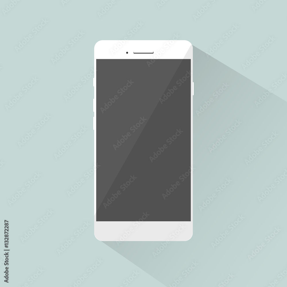 Flat style White Smart Phone Vector Illustration isolated on background ...