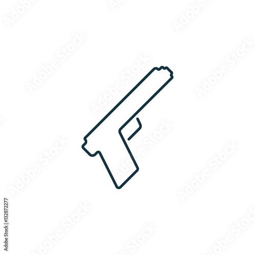Pistol gun isolated line icon on white background, weapon