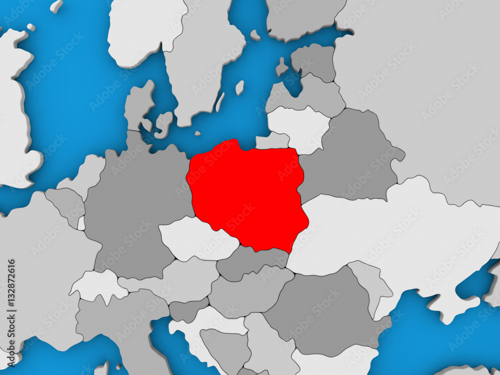 Obraz premium Poland in red on globe