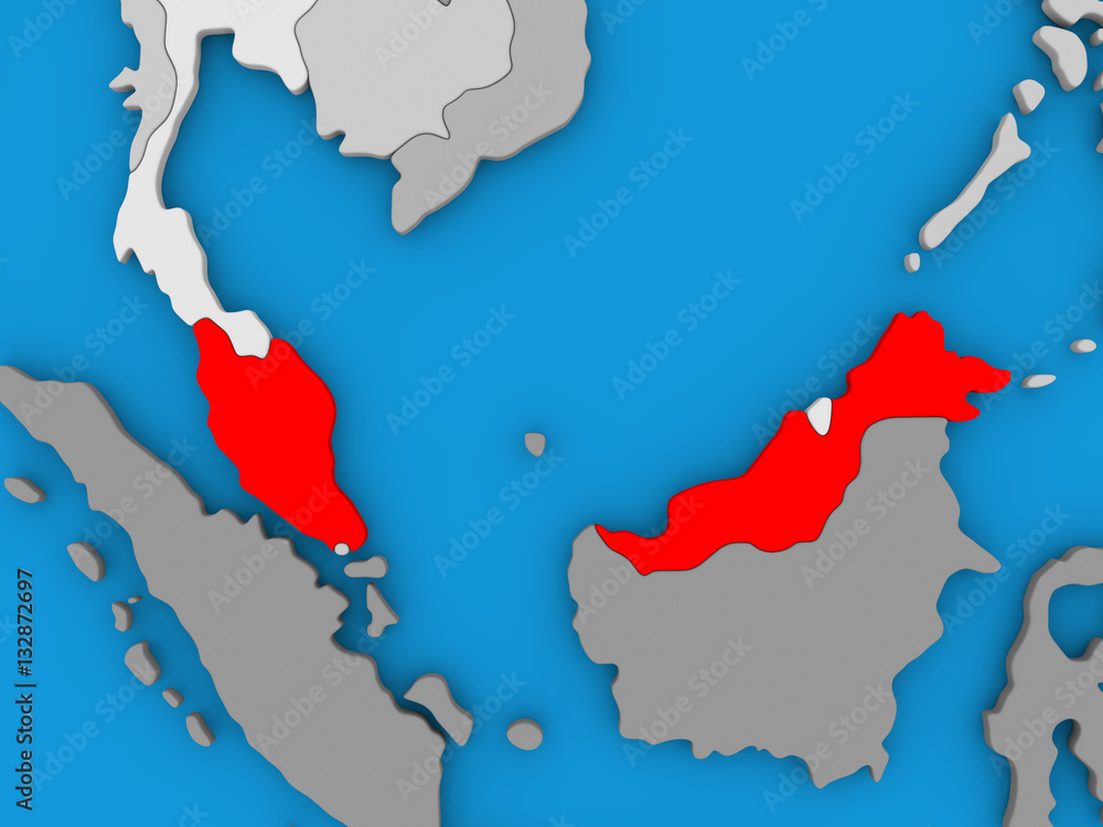 Fototapeta premium Malaysia in red on globe