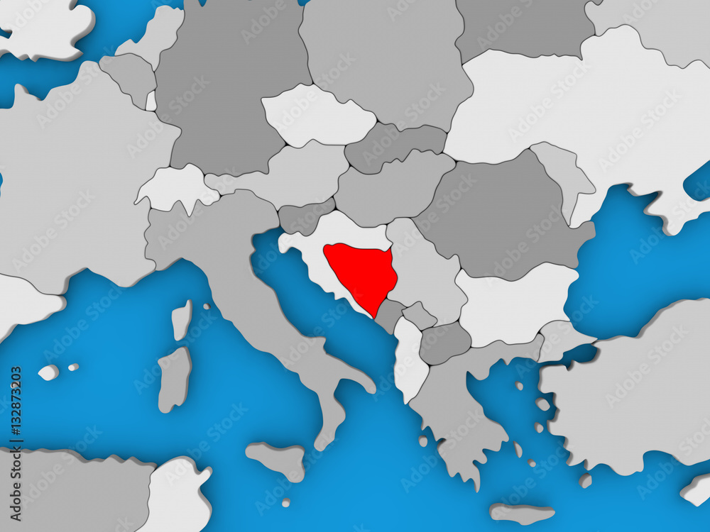 Bosnia in red on globe