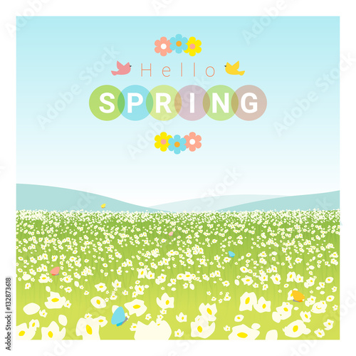 Hello spring landscape background , vector , illustration