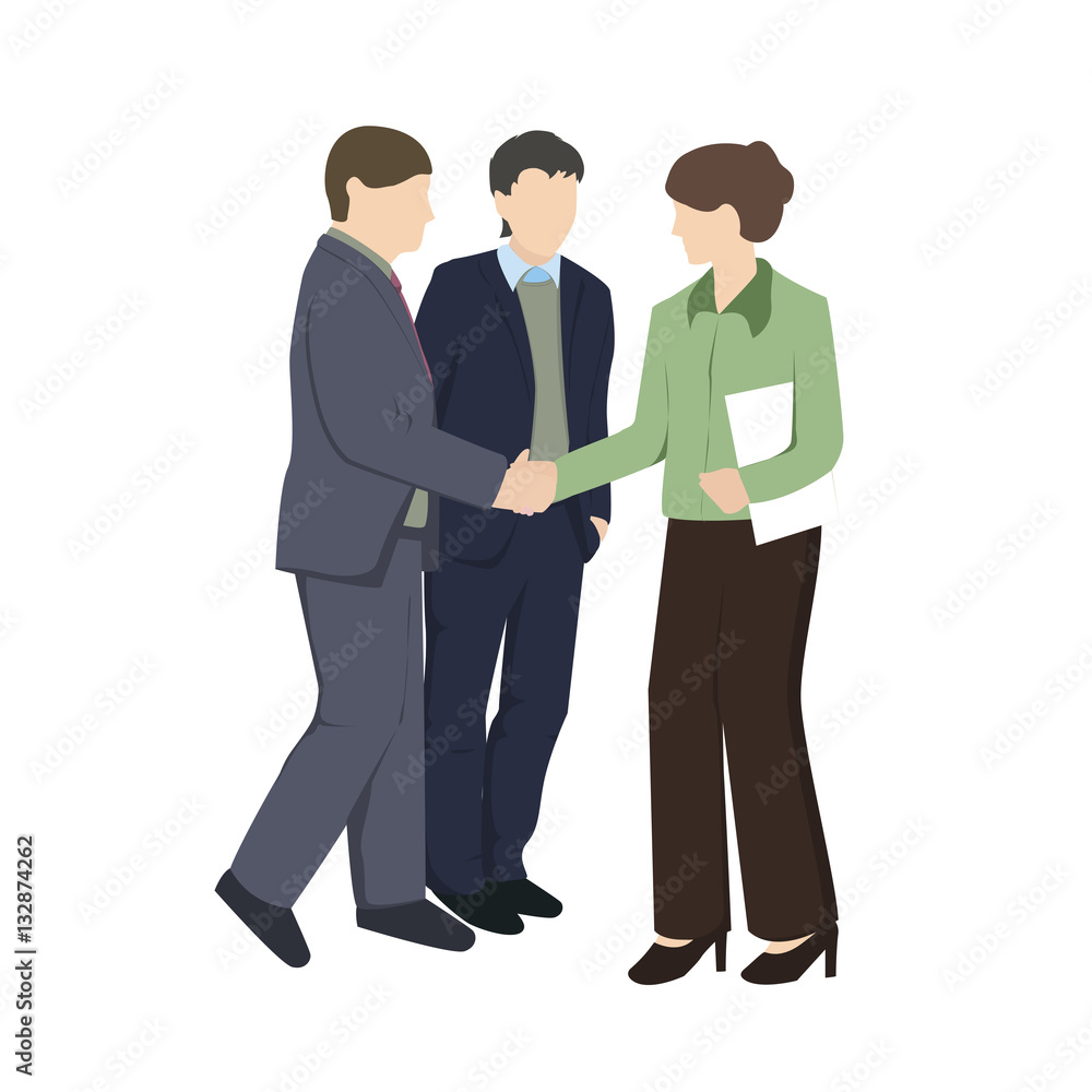 People vector illustration. Cartoon characters. Meeting and handshake flat style illustration. Business situation. Communication. Talking.
People vector illustration. Cartoon characters. Meeting and handshake flat style illustration. Business situation. Communication. Talking.