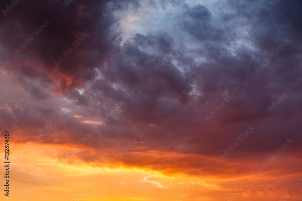 Fiery vivid sunset sky clouds