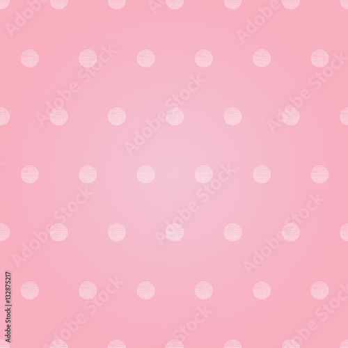 Fototapeta Naklejka Na Ścianę i Meble -  Vector Vintage Pastel Pink Baby Girl Polka Dots Circles Seamless Pattern Background With Fabric Texture. Perfect for girly nursery, birthday, circus or fair themed designs.