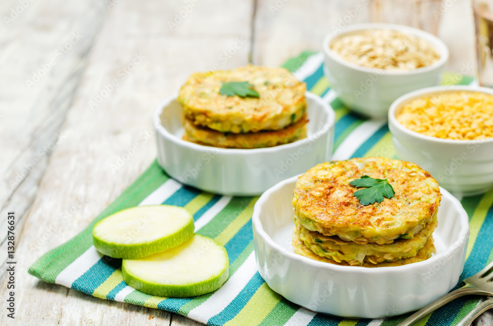 Zucchini lentils oats parsley fritters