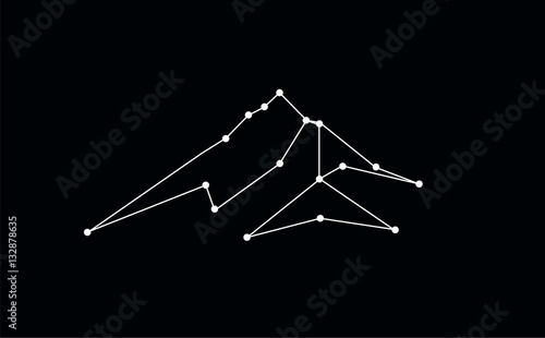 Snow mountains peak (Everest) logo. Black background. Art of lines and points.