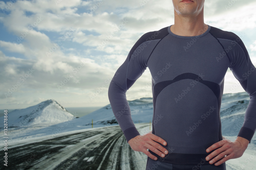 Fitness muscular man standing before or after workout exercising. Preparing for or rest after sport activity. Sport, recreation and healthy lifestyle concept Fitness muscular man standing before or after workout exercising. Preparing for or rest after sport activity. Sport, recreation and healthy lifestyle concept