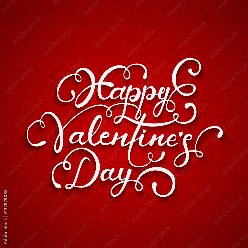 Lettering Happy Valentines Day on red background