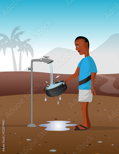 cartoon vector illustration of an African watertap village