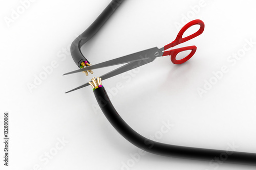 Electric cable cut by scissor