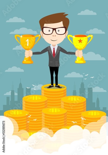 Success businessman standing in a podium