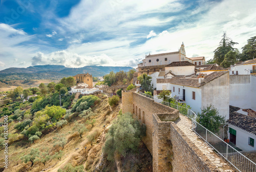 View of valley and old church in Ronda. Andalusia, Spain