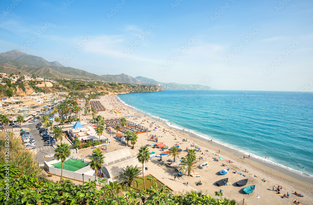 Nerja beach. Malaga province, Costa del Sol, Andalusia, Spain
