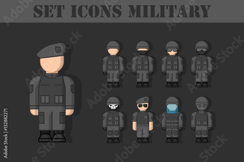 набор иконок, люди в военной форме