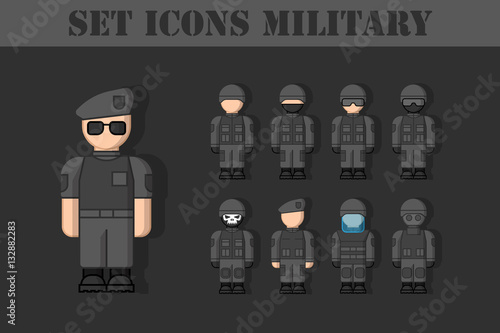 набор иконок, люди в военной форме