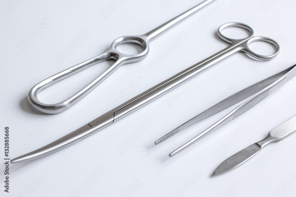 instruments for plastic surgery on white background instruments for plastic surgery on white background
