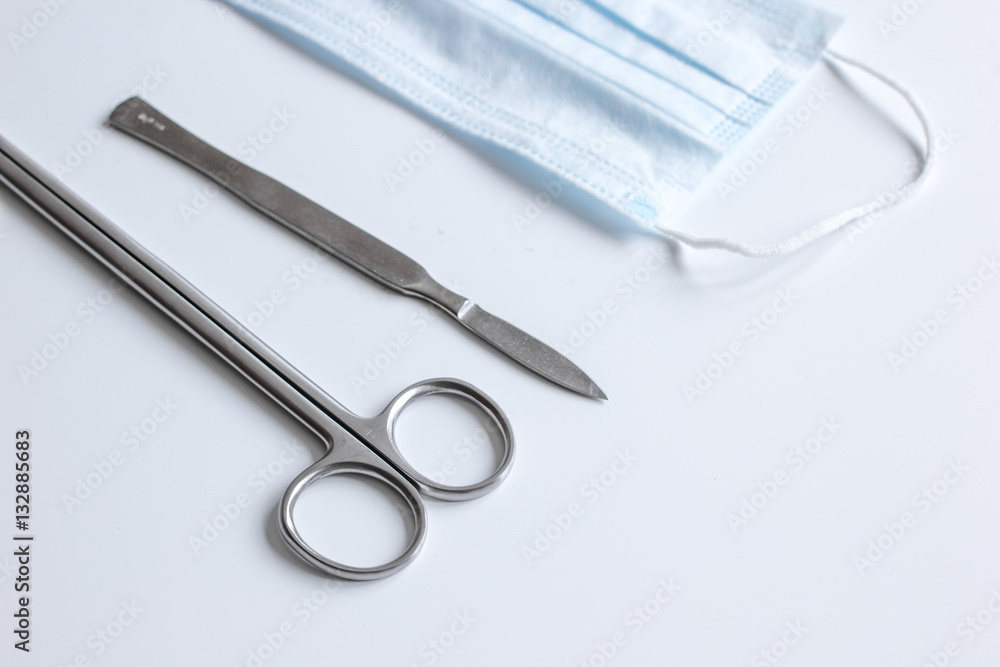 instruments for plastic surgery on white background instruments for plastic surgery on white background