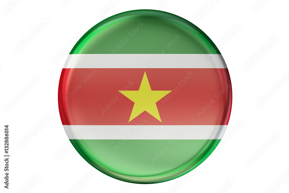 Badge with flag of Suriname, 3D rendering Badge with flag of Suriname, 3D rendering