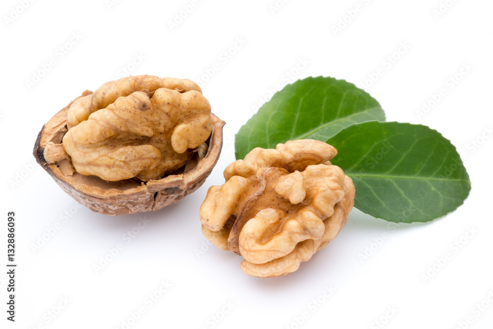 Walnut and walnut kernel isolated on the white background. Walnut and walnut kernel isolated on the white background.