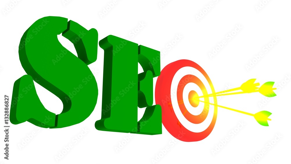 SEO with target and arrow, 3D illustration SEO with target and arrow, 3D illustration