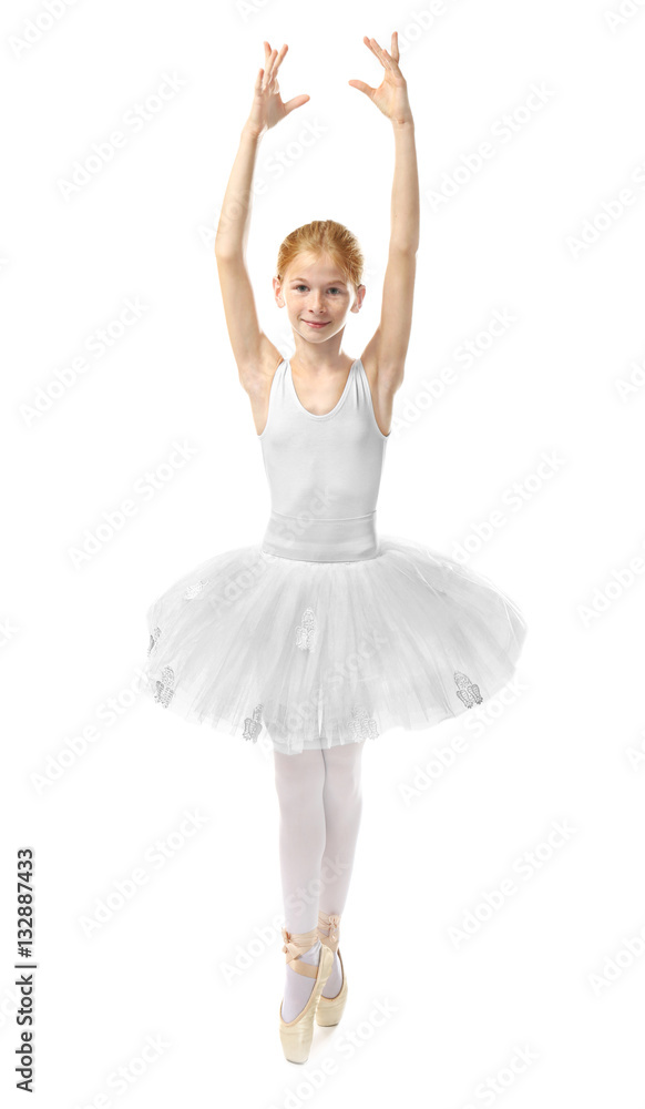 Obraz premium Young beautiful ballerina dancer posing on light background