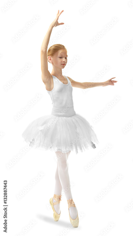 Naklejka premium Young beautiful ballerina dancer posing on light background