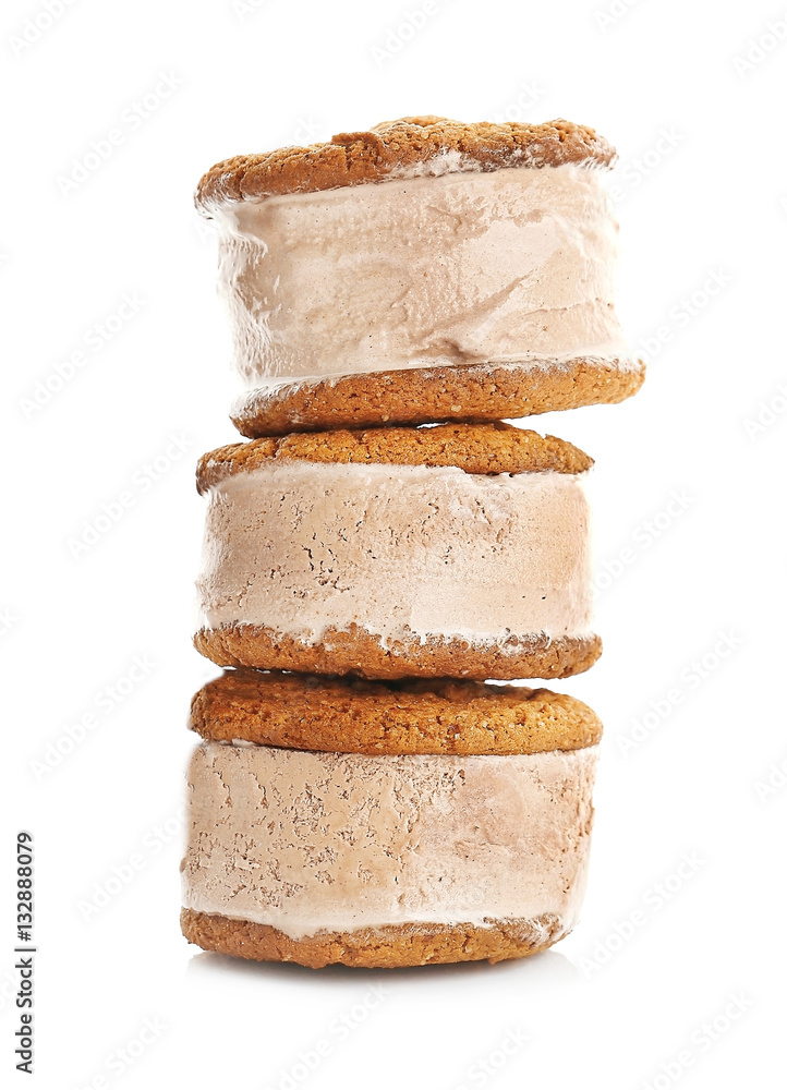 Ice cream cookie sandwiches on white background