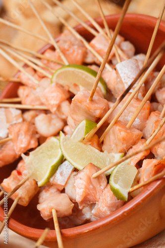 Salmon and lime skewers