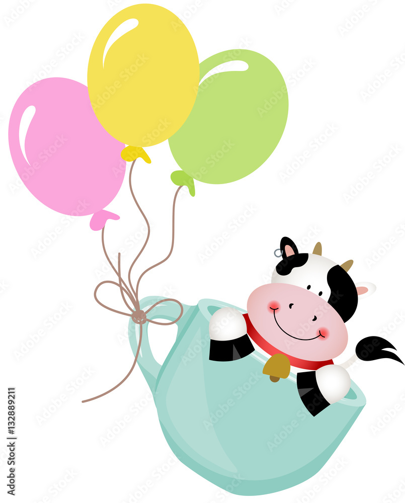 Cute cow in teacup with balloons Adobe Stock