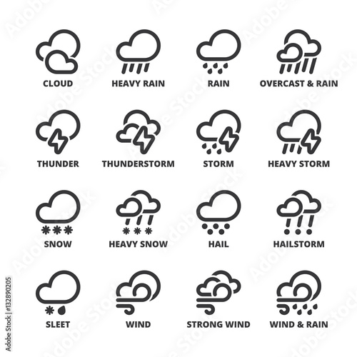 The weather. Bad weather flat symbols. Black