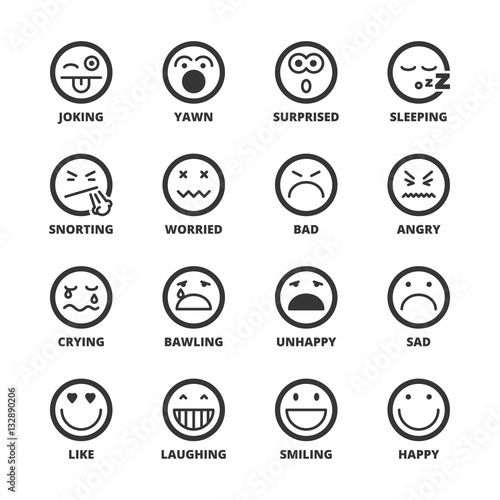 Emoticons flat symbols. Black