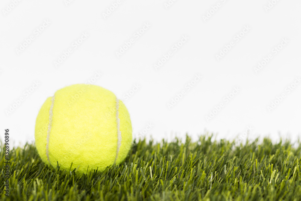 Tennis ball lays on a grass