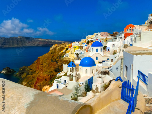 Fototapeta Naklejka Na Ścianę i Meble -  View to the sea from Oia village of Santorini island in Greece