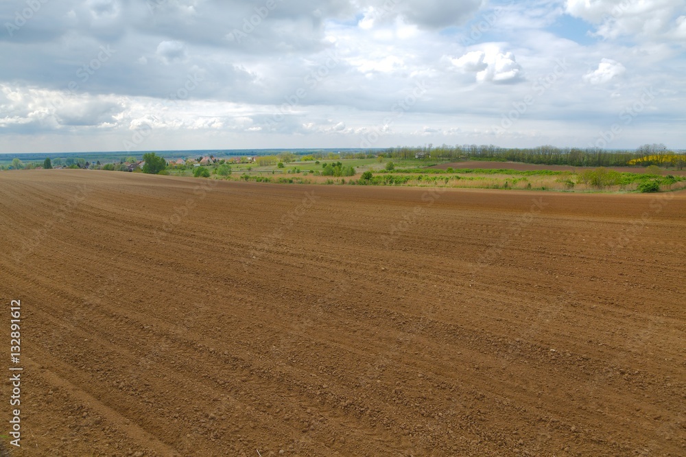 Agircutural field with brown soil