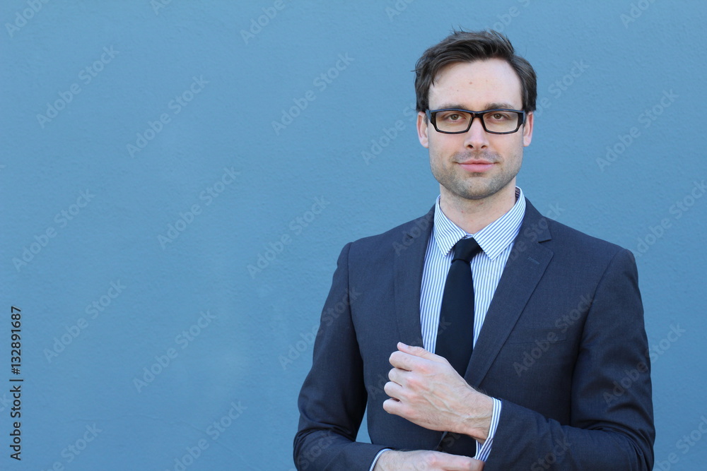 Man gracefully wearing a suit with space for copy Man gracefully wearing a suit with space for copy