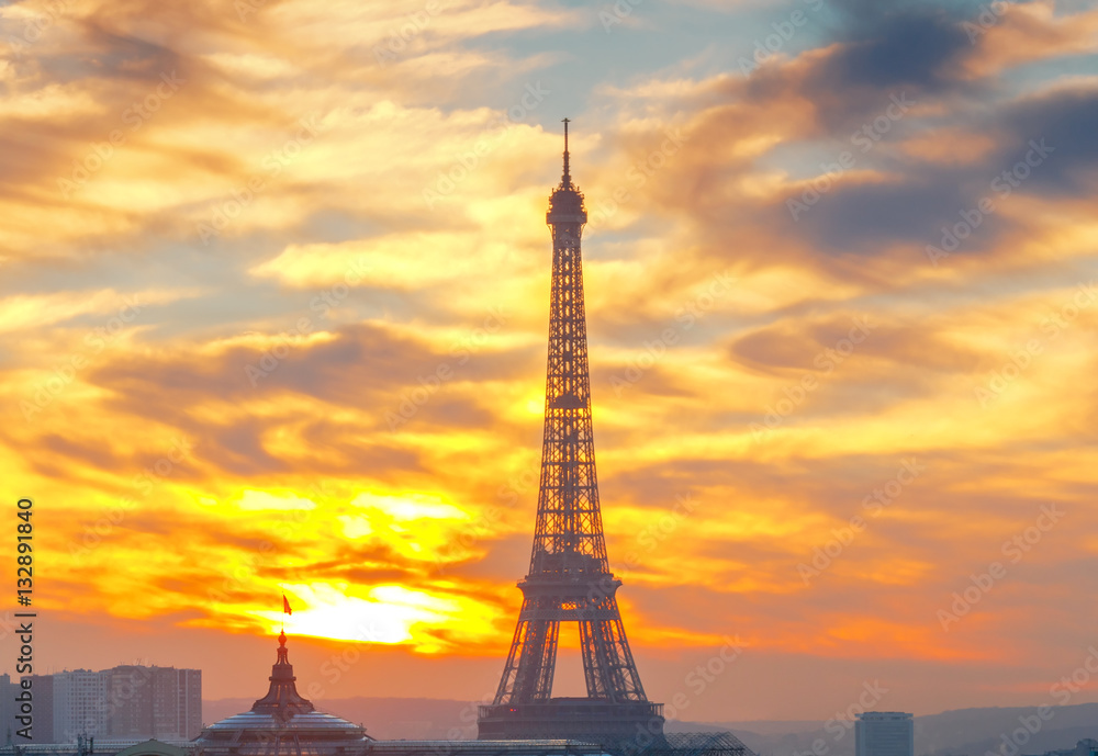 Paris. Eiffel Tower at sunset.