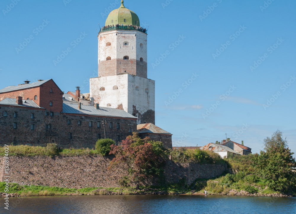 Vyborg castle from the embankment, tower of St. Olav