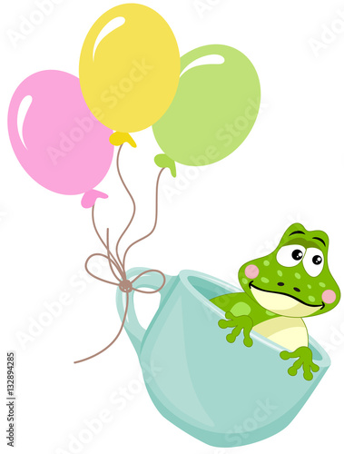 Frog in teacup with balloons  