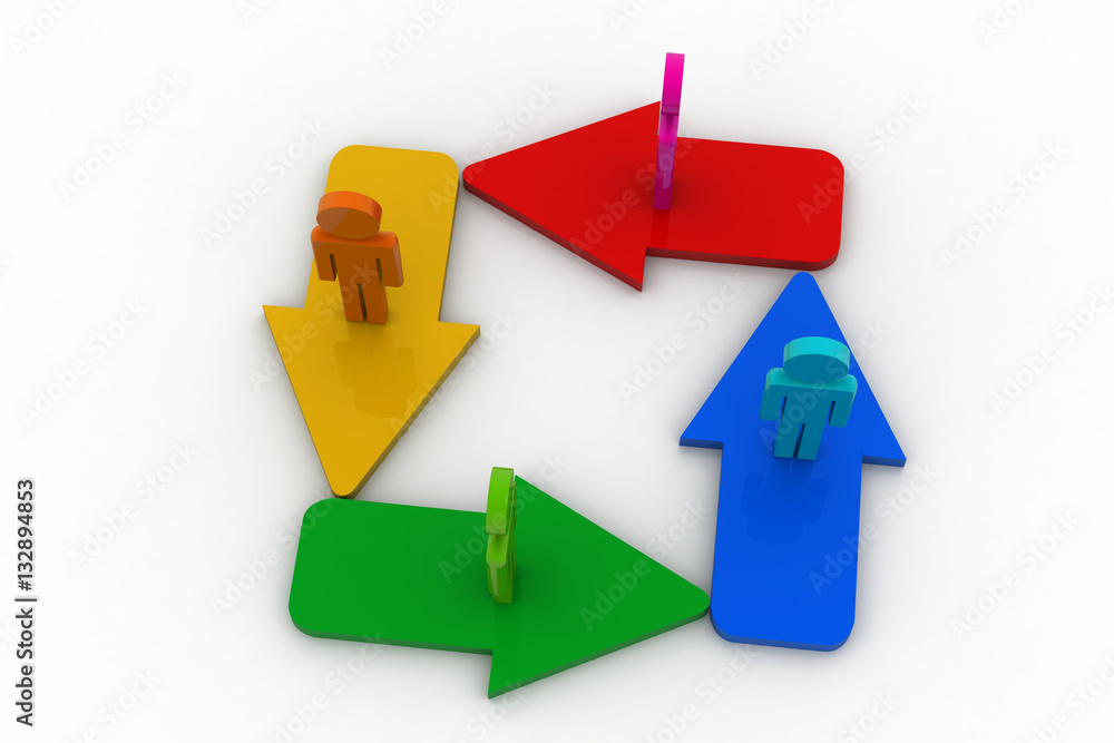 People standing on color arrows People standing on color arrows